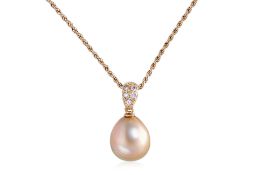 A CULTURED PEARL AND DIAMOND PENDANT ON CHAIN BY TASAKI