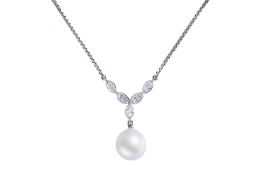 AN AKOYA CULTURED PEARL AND DIAMOND NECKLACE
