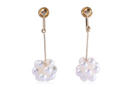 A PAIR OF AKOYA CULTURED PEARL 'CLUSTER' SCREW-BACK EARRINGS