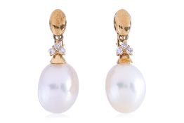 A PAIR OF 'BUTTON' CULTURED PEARL SCREW BACK EARRINGS