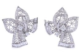 A PAIR OF DIAMOND RIBBON EARRINGS