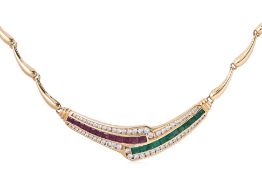 A RUBY, EMERALD AND DIAMOND NECKLACE