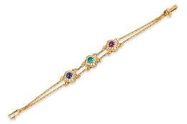 A RUBY, SAPPHIRE, EMERALD AND DIAMOND BRACELET