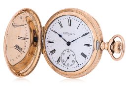 AN ELGIN GOLD-PLATED FULL HUNTER POCKET WATCH