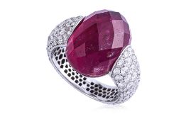 A LARGE RUBELLITE AND DIAMOND RING BY ANGELETTI ROMA