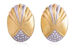 A PAIR OF 'SHELL' DESIGN DIAMOND CLIP EARRINGS