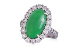 A TYPE A JADEITE AND DIAMOND 'HALO' RING BY DEGEM