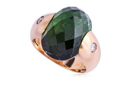 A LARGE GREEN TOURMALINE AND DIAMOND RING BY ANGELETTI ROMA