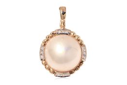 A MABE CULTURED PEARL AND DIAMOND PENDANT