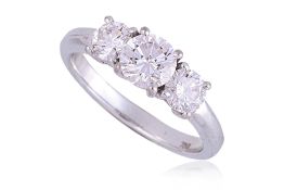 A THREE STONE DIAMOND RING
