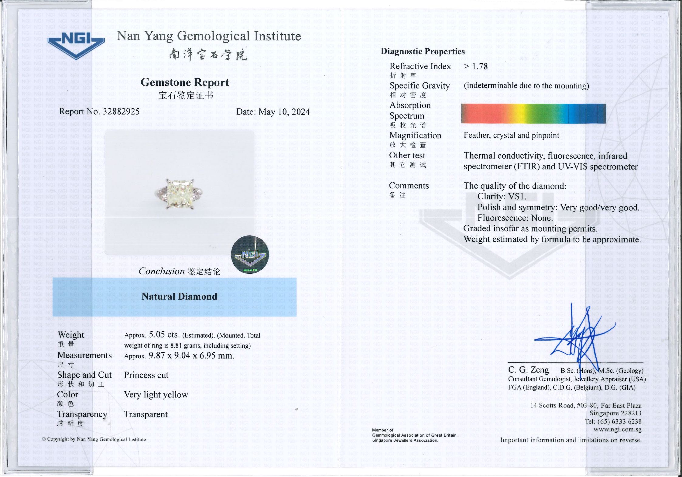 A LARGE DIAMOND THREE STONE RING - Image 4 of 5