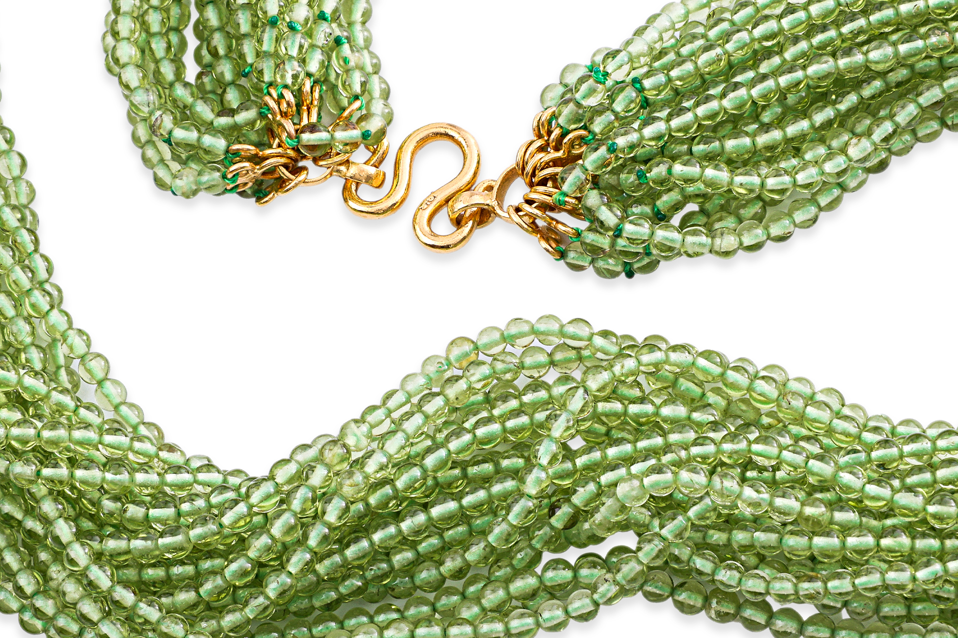 A MULTI STRAND PERIDOT BEAD NECKLACE WITH GOLD CLASP - Image 3 of 3
