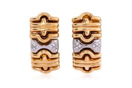 A PAIR OF LARGE TWO TONE DIAMOND EARRINGS