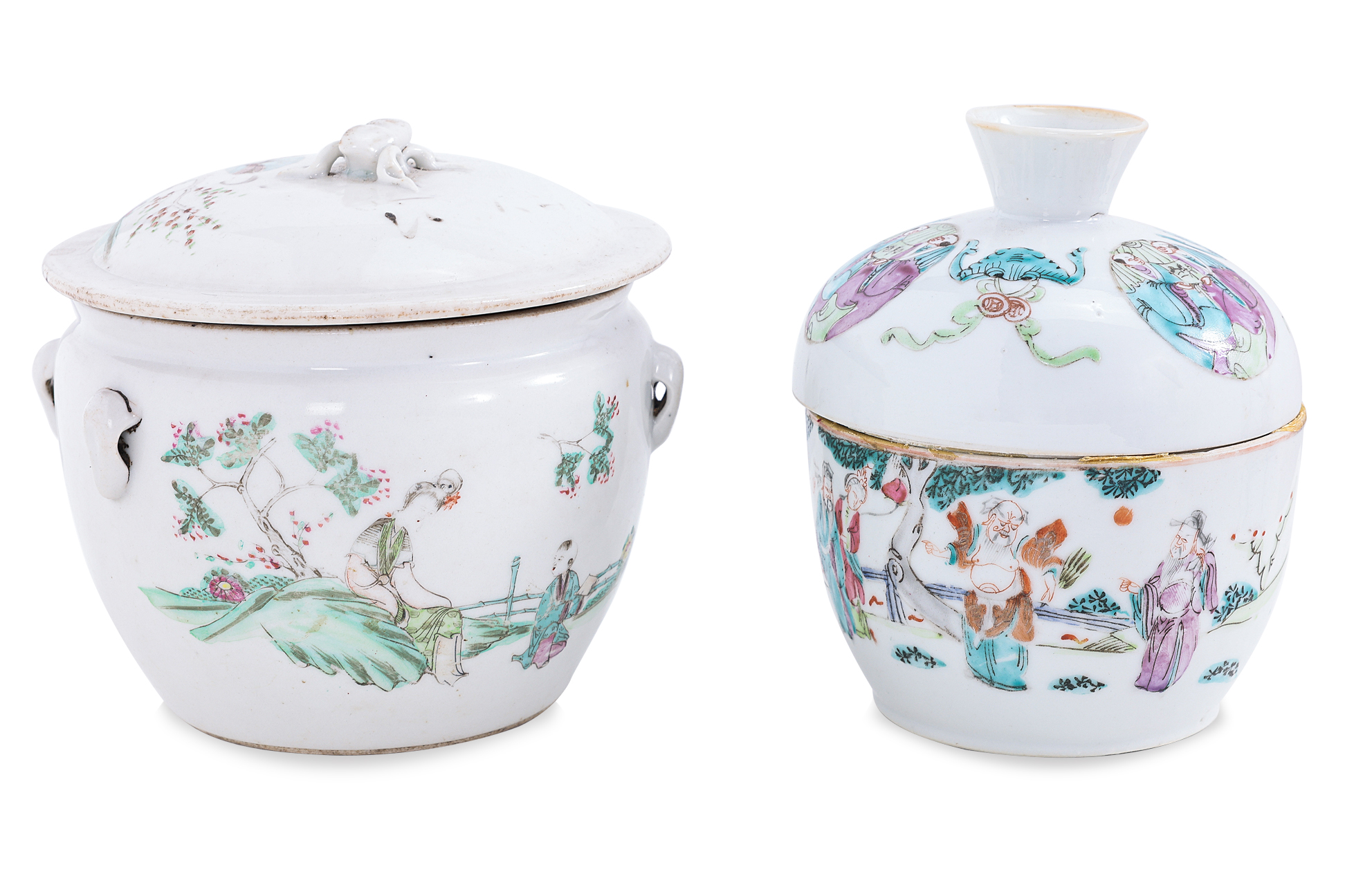 TWO FAMILLE ROSE JARS WITH COVERS