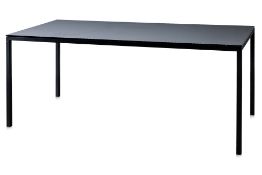 A DESALTO HELSINKI 35 BLACK TABLE WITH GLASS TOP