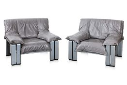 A PAIR OF ROLF BENZ GREY LEATHER ARMCHAIRS