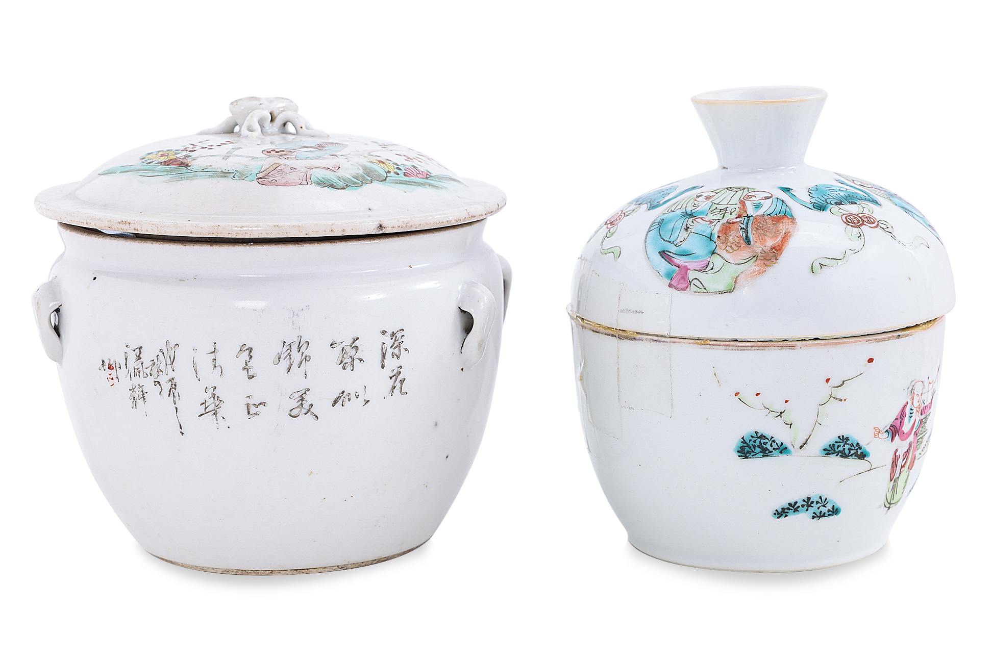 TWO FAMILLE ROSE JARS WITH COVERS - Image 2 of 4