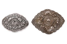 TWO SILVER BELT BUCKLES