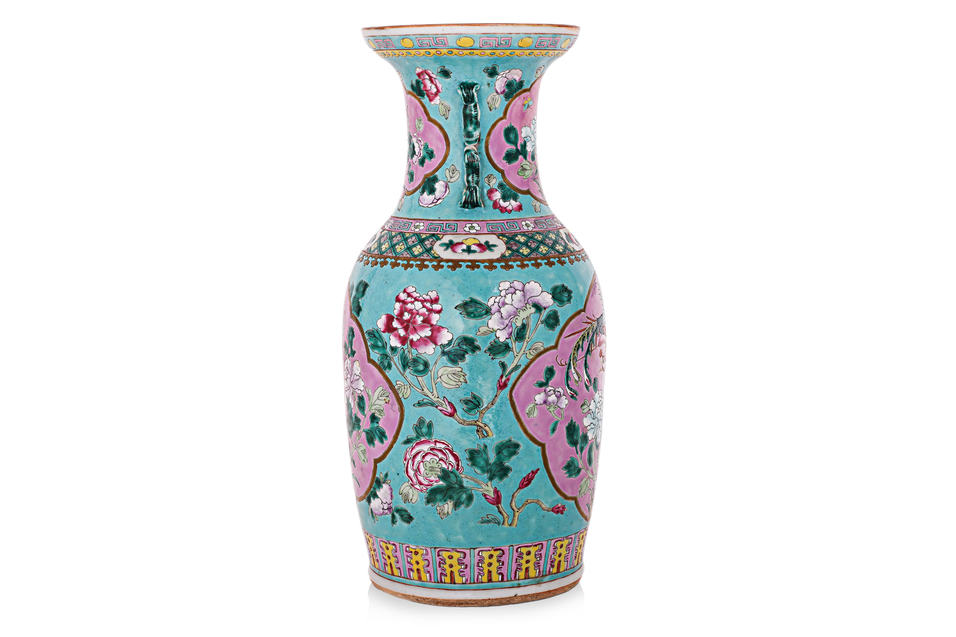 A FAMILLE ROSE TURQUOISE GROUND BALUSTER VASE - Image 2 of 15