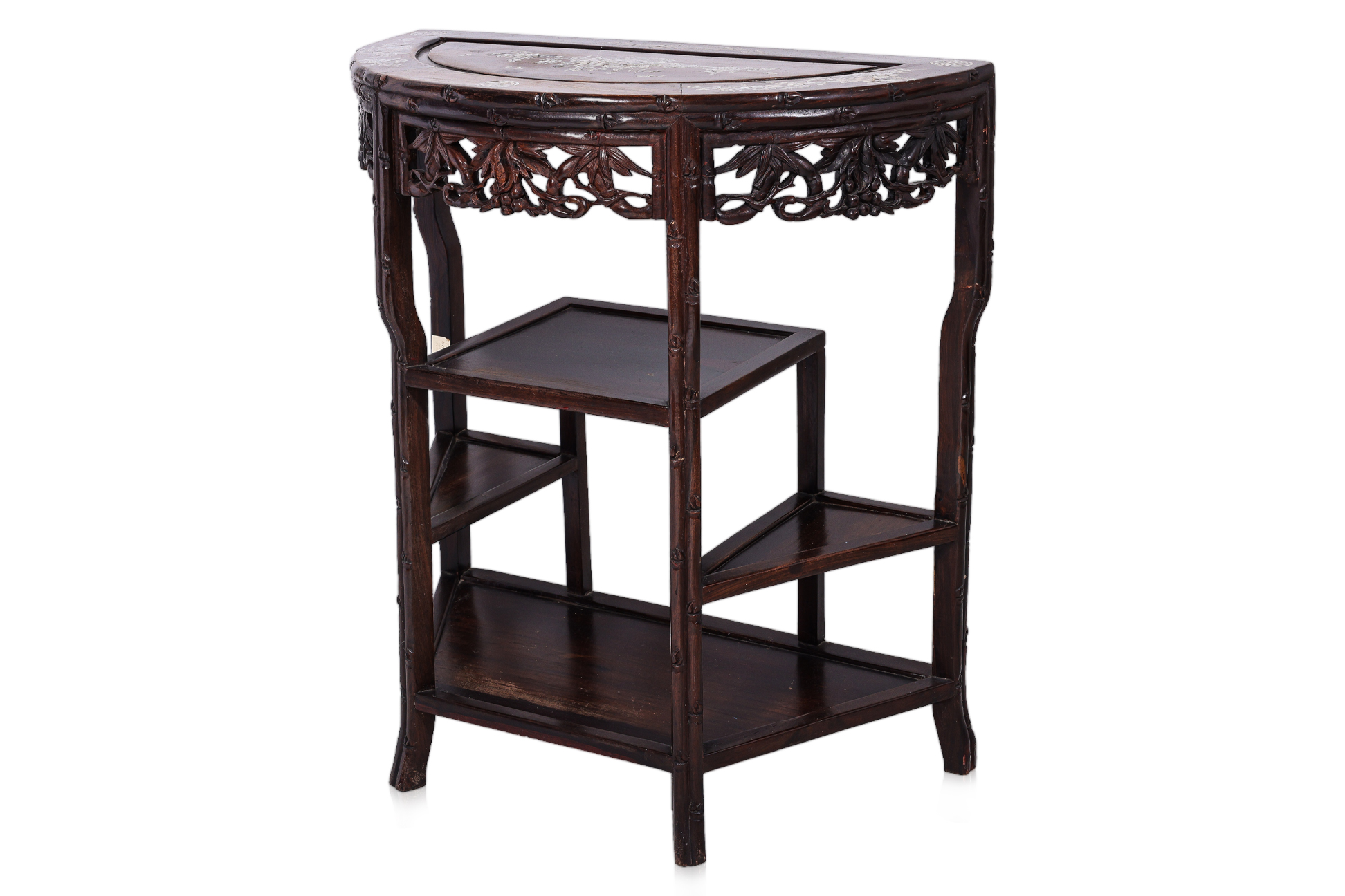 A BLACKWOOD AND MOTHER OF PEARL INLAID DEMI LUNE SIDE TABLE - Image 3 of 3