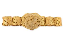 A GILT METAL BELT AND BUCKLE