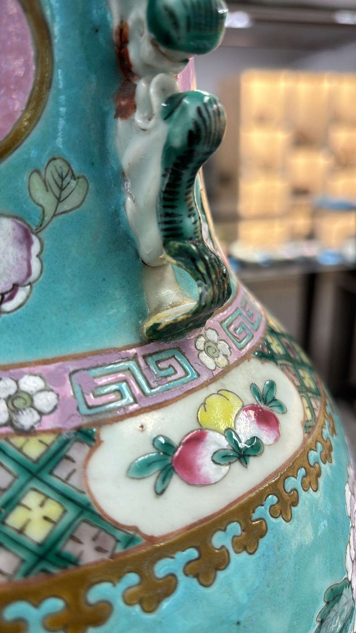 A FAMILLE ROSE TURQUOISE GROUND BALUSTER VASE - Image 13 of 15