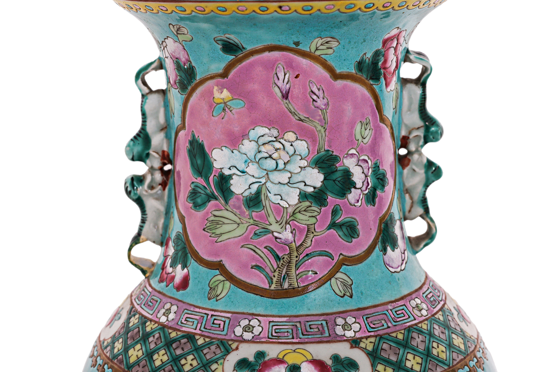 A FAMILLE ROSE TURQUOISE GROUND BALUSTER VASE - Image 4 of 15