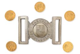 A SARAWAK CONSTABULARY BELT BACK AND A SET OF BUTTONS