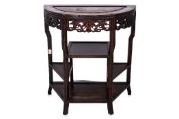 A BLACKWOOD AND MOTHER OF PEARL INLAID DEMI LUNE SIDE TABLE