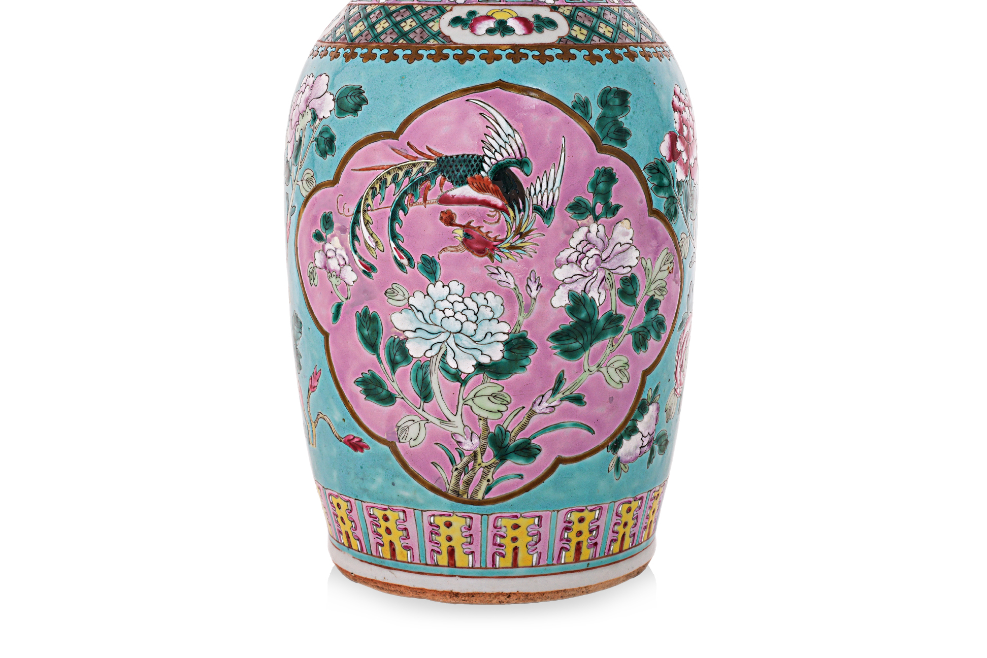 A FAMILLE ROSE TURQUOISE GROUND BALUSTER VASE - Image 3 of 15