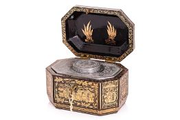 A CHINESE EXPORT LACQUER TEA CADDY