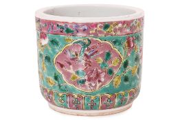 A FAMILLE ROSE TURQUOISE GROUND CENSER