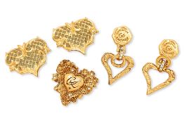 TWO PAIRS OF CHRISTIAN LACROIX EARRINGS AND A BROOCH