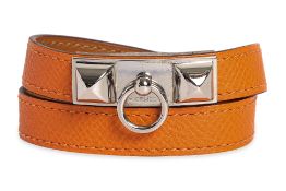 A HERMES RIVALE DOUBLE TOUR LEATHER BRACELET