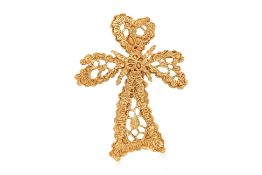 A CHRISTIAN LACROIX HAMMERED CROSS BROOCH