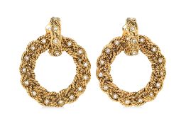A PAIR OF LARGE CHANEL BRAIDED HOOP EARRINGS
