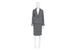 A CHRISTIAN DIOR GREY TWEED ENSEMBLE BY JOHN GALLIANO