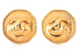 A PAIR OF CHANEL OCTAGONAL CC EARRINGS