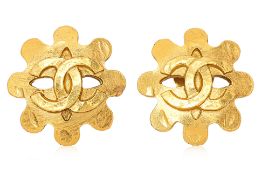 A PAIR OF CHANEL FLORAL CC EARRINGS