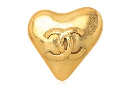 A CHANEL CC HEART BROOCH