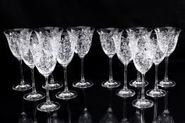TWO SETS OF ETCHED WINE GLASSES