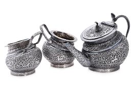 AN INDIAN SILVER THREE PIECE TEA SERVICE