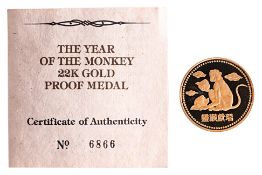 A YEAR OF THE MONKEY 1992 GOLD PROOF MEDAL (2/2)