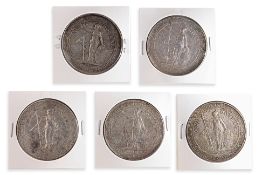 GREAT BRITIAN BRITISH TRADE DOLLAR, ASSORTED DATES (5)