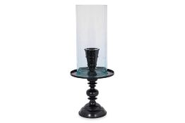 A LARGE METALWARE AND GLASS STORM LANTERN