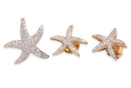 A DIAMOND 'STARFISH' PENDANT AND STUD EARRINGS SET