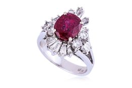 A VIVID RED RUBY AND DIAMOND RING