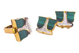 A SET OF MALACHITE AND DIAMOND JEWELLERY