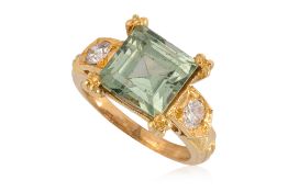 A SYNTHETIC SPINEL AND DIAMOND RING