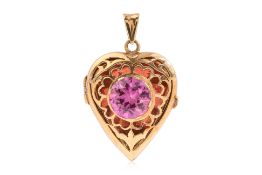 A SYNTHETIC PINK SAPPHIRE 'HEART' LOCKET PENDANT